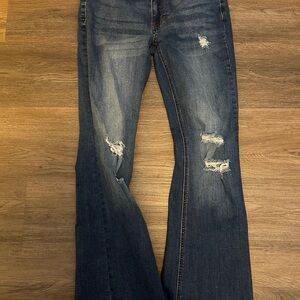 No Boundaries Dark Blue Distressed Flare Jeans